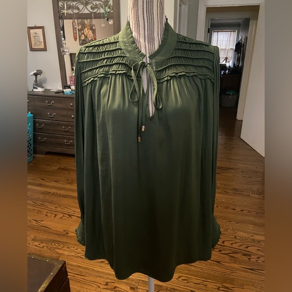 T Tahari Tops - T Tahari Olive Green Blouse with Pleated Design